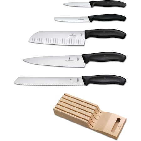 Swiss Army Brands 2024 Kitchen Swiss Classic Block Sets 5-Piece Set With In-Drawer Knife Holder Black Packaged VIC-6.7143.5